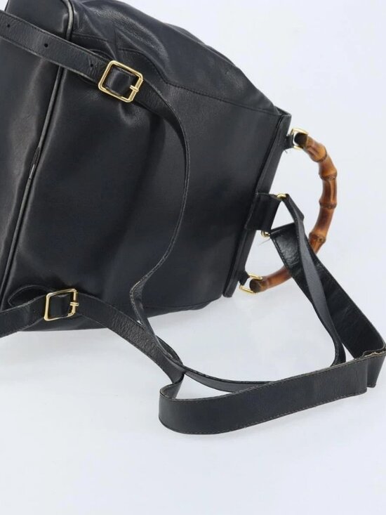 GUCCI Bamboo Backpack Leather Black Gold 003 2058 0016 Auth gh2009 main image 3